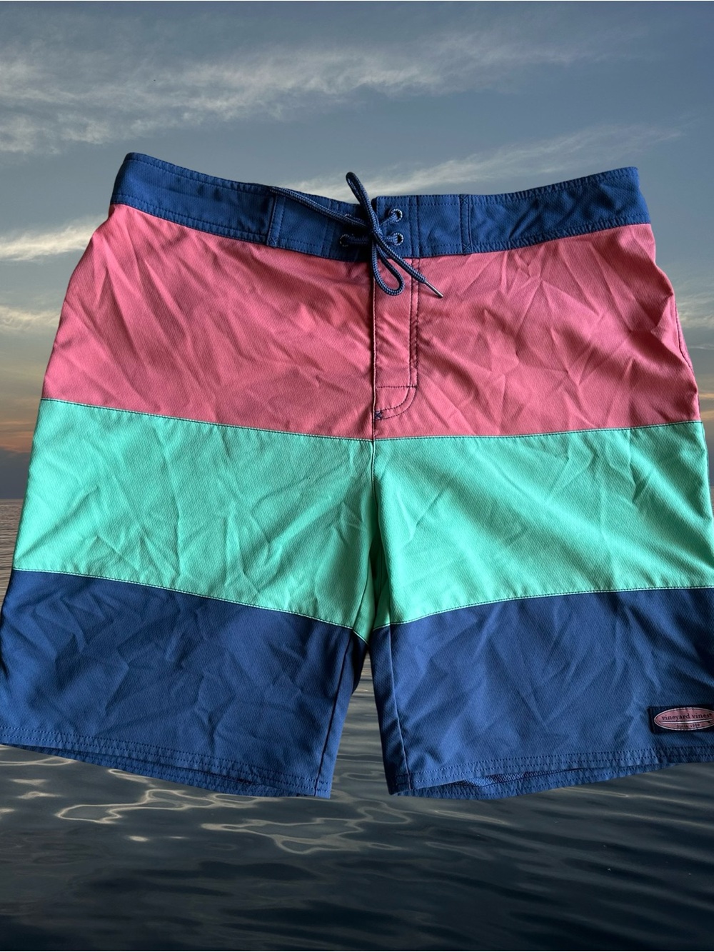 Vineyard Vines Men's Colorblock Board Shorts Swim Trunks Pink Teal Blue Size